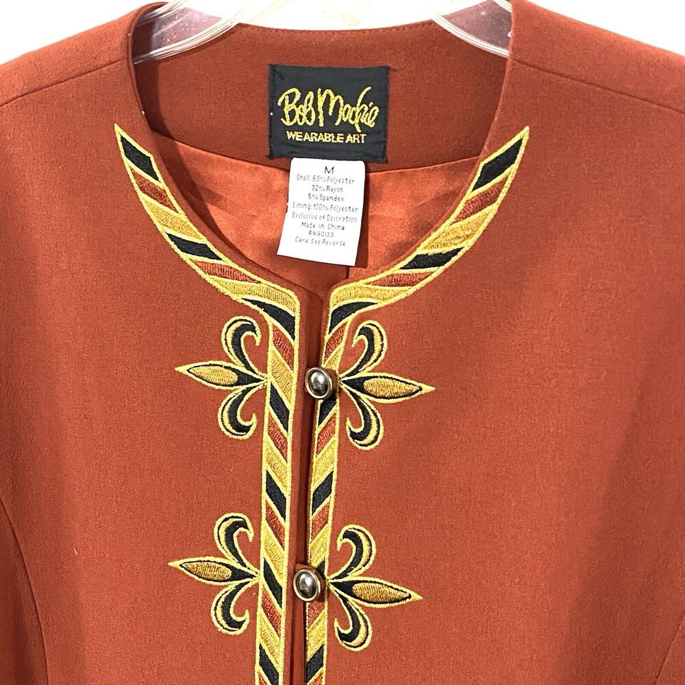 Bob Mackie Jacket Wearable Art M Rust Dark ORANGE Pockets Lined EMBROIDERED - Picture 3 of 6